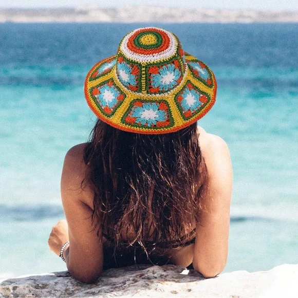 Boho Crochet Straw Hat - Picture 3 of 10